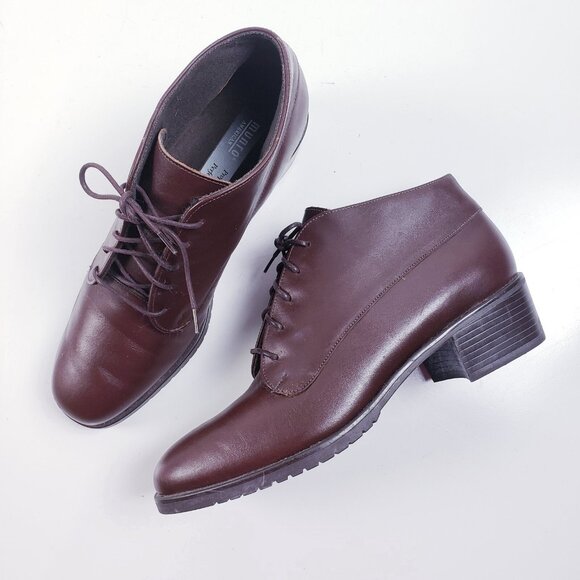 Vintage 90s y2k Steampunk Granny Punk Brown Leather Lace-up Ankle Boots Bootie 8 - Picture 1 of 10